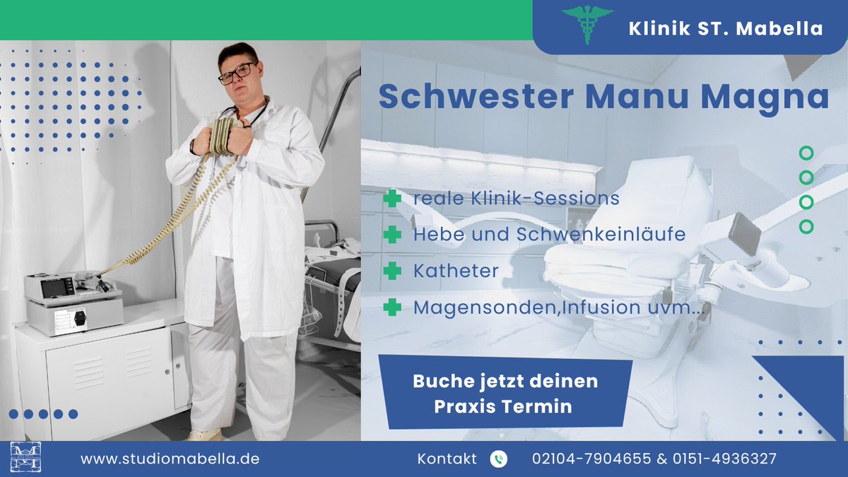 Breaking News 🚨: Schwester Manu Magnum sticht ab heute in der Klinik ST. Mabella mit ihrem Fachwissen und ihrem Charme zu! 💉

🔥 Diese Woche gibt’s im BDSM Studio Mabella nur an Mittwochs, Donnerstags &amp; Samstags Termine
#WillkommenImTeam #klinikfetish #BDSMstudio #kinky #bdsm