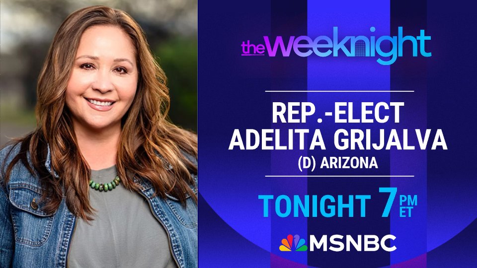 weeknightmsnow's tweet image. House Speaker Mike Johnson promises to swear in @AdelitaForAZ — seven weeks after she won an election. The Congresswoman-elect joins The Weeknight to weigh in on the shutdown and what her vote could mean for the Epstein files.