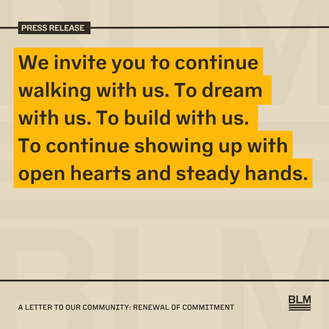 Blklivesmatter's tweet photo. As part of our continued commitment to transparency and accountability, we’d like to share that we are undergoing a leadership transition. You can find more details in our latest community letter.

We invite you to keep walking with us. To dream with us. To build with us. To continue showing up with open hearts and steady hands. 🖤

With hope and with unwavering love,

Cicley Gay and D’Zhane Parker
Board of Directors, Black Lives Matter Global Network Foundation

Read the full letter here: https://t.co/relJhHWtvz