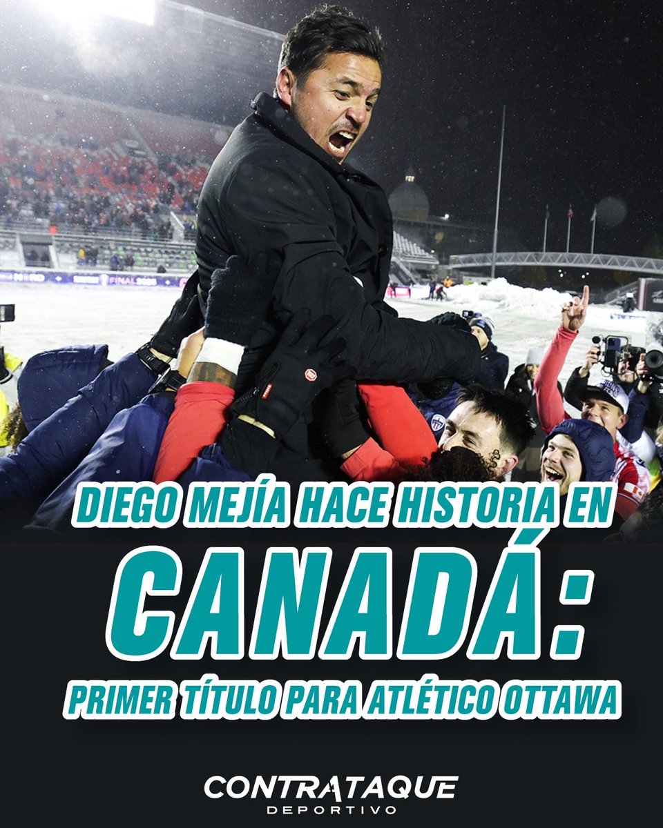 🇲🇽🏆 ¡Orgullo mexicano en Canadá! 🔥
Diego Mejía hizo historia al coronarse campeón de la Canadian Premier League con el Atlético Ottawa, logrando el primer título en la historia del club 👏🇨🇦

El técnico mexicano guió la remontada 2-1 ante Cavalry, con doblete
