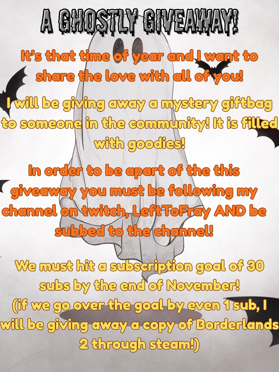 LeftToFray's tweet image. I have an exciting announcement for you guys! I'm doing a giveaway for November! Wooo! I will be live tomorrow night! Be there or be square! #giveaway #twitchgiveaway #community #novembergiveaway #seasonofgiving