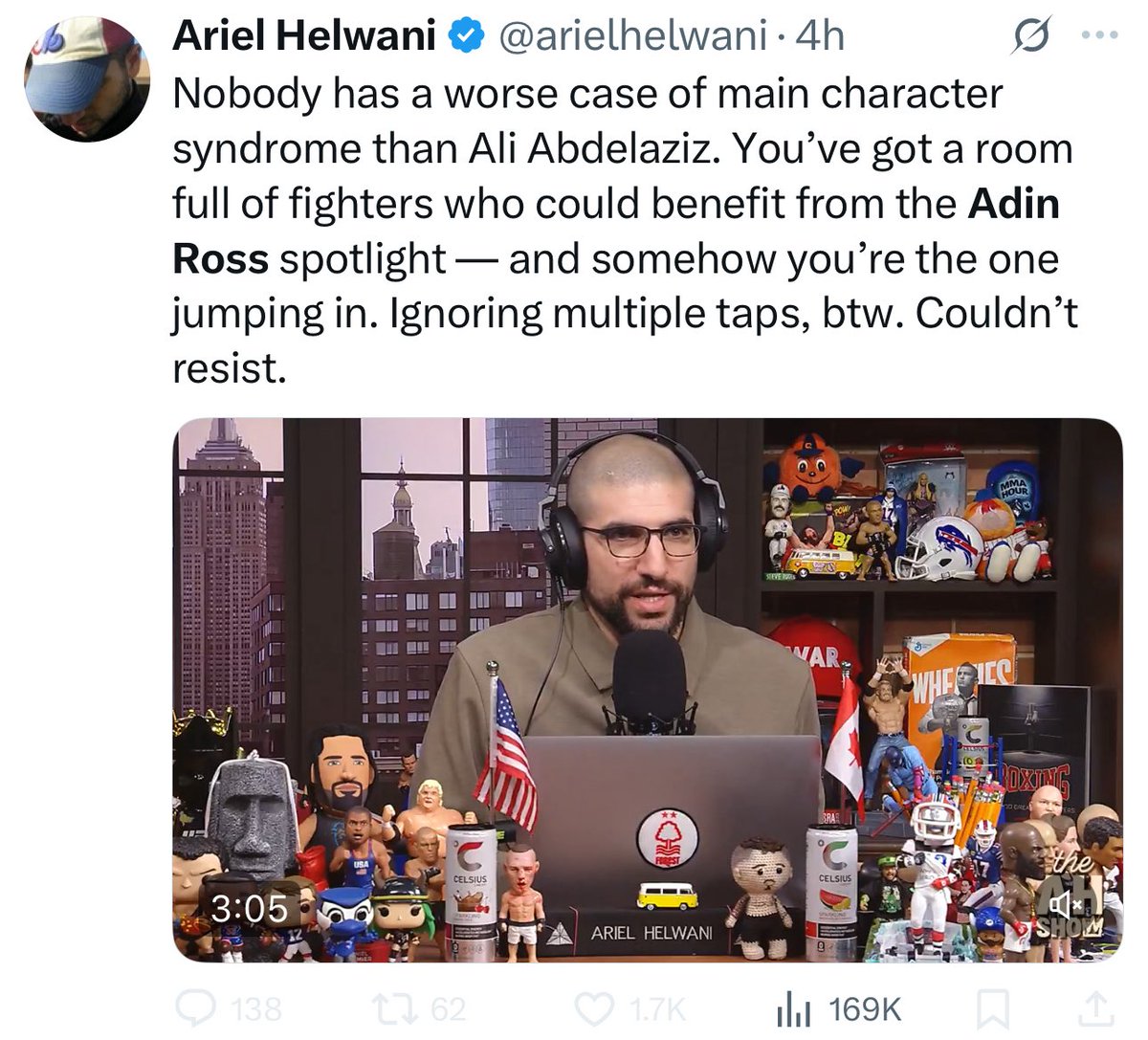 ARIEL HELWANI IS A RAT. 

I watched the stream, Ali was the only one who gave Adin Ross attention, everyone was busy, they didn’t know who Adin was at all, 20 minutes into the stream Islam and Khabib told Ali to roll with him, and Ali did go light on him but you know Adin.