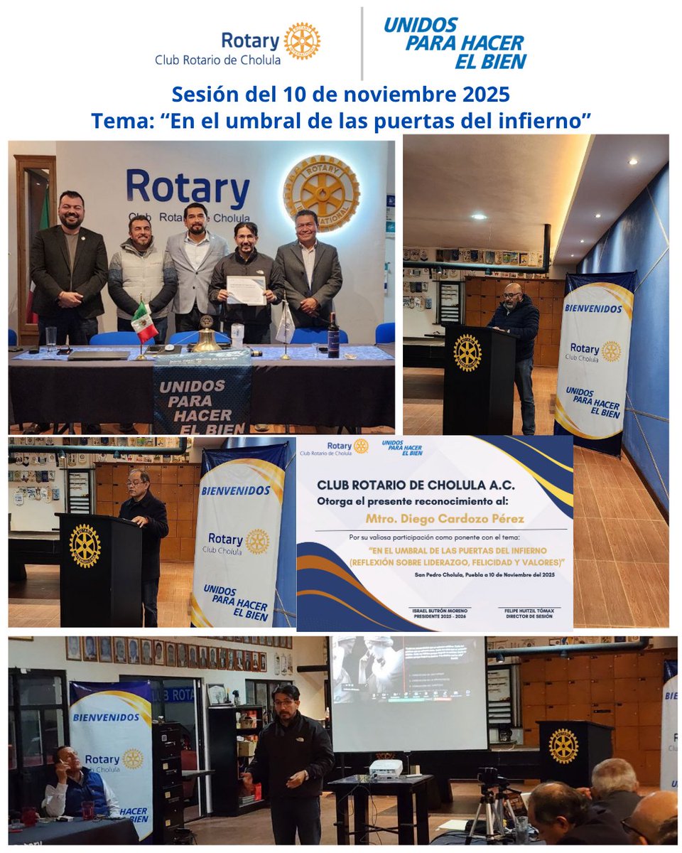 “En el umbral de las puertas del infierno”, ponencia del Mtro. Diego Cardoso. Una reflexión sobre la felicidad, los valores y el liderazgo.
#Rotary #GenteDeAcción #WeAreRotary #PeopleOfAction #ProudRotarian #clubrotariodecholula #FundacionRotaria