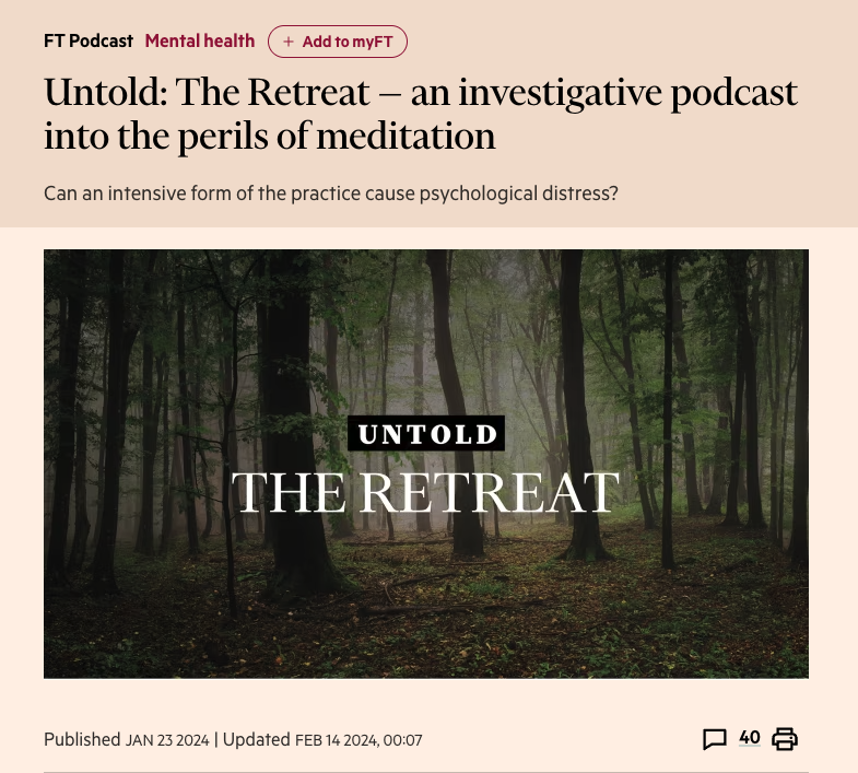 OshanJarow's tweet image. Is anyone aware of well produced narrative podcast series about meditation, other than the FT look at bad Goenka experiences?

*not podcasts that do one-off interview episodes, but narratively structured podcast series