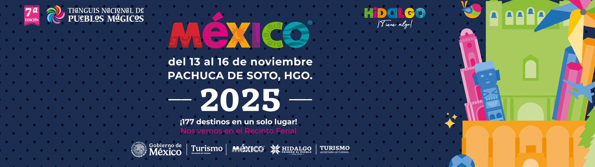 SECTURHidalgo's tweet image. La magia de México te espera 💫
Del 13 al 16 de noviembre, ven al Tianguis Nacional de Pueblos Mágicos en Hidalgo. 🇲🇽✨
#TNPM2025 #PueblosMágicos #HidalgoTieneAlgo
