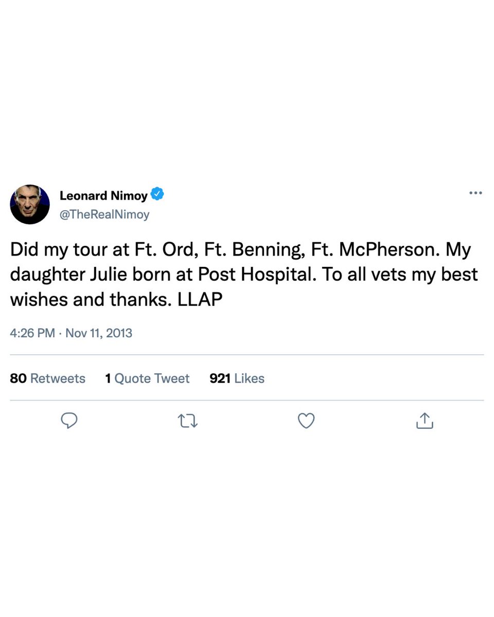 To celebrate #VeteransDay I wanted to retweet my Grandpa Leonard + share this great pic of him from 1953, looking dapper in his army uniform. 
Let’s take a moment to appreciate all the amazing men and women who have served, both in the past and today. Thank you! 🖖 #LLAP