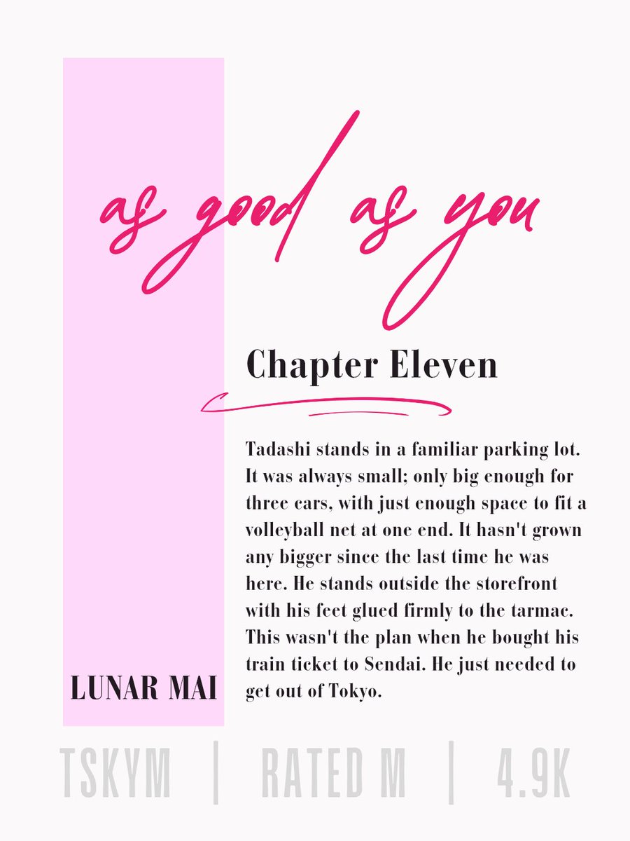 lunar_mai_'s tweet image. as good as you 💝
Chapter 11 ~
#tskym | rated M | pretty woman au
archiveofourown.org/works/70235031…