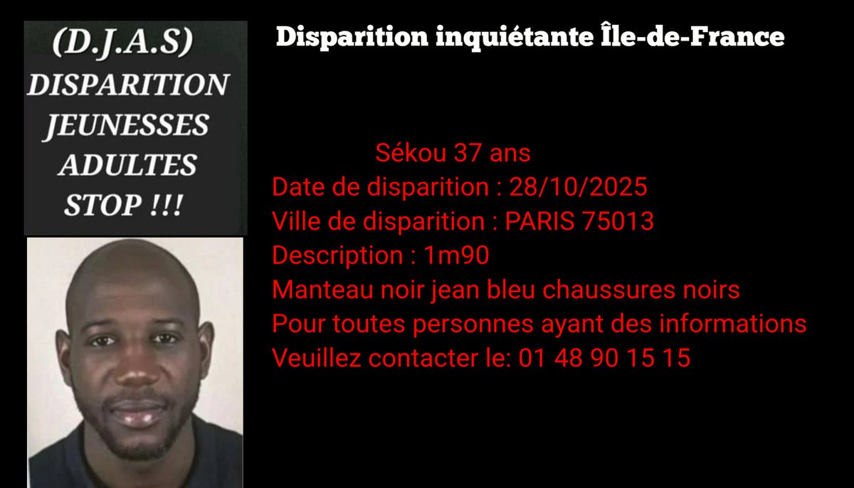 belaid8246's tweet image. À toute l' #iledefrance #Paris 
#PARTAGE 
@PSG_inside @MegaPSG_ 
Les frères l'équipe j'ai besoin que vous relayer cet annonce pour une famille qui s'inquiète pour le frère disparu on envoi partout. @Paris 
Amies amis hommes et femmes partager. 
Et l'équipe GO PARTAGE 
.
