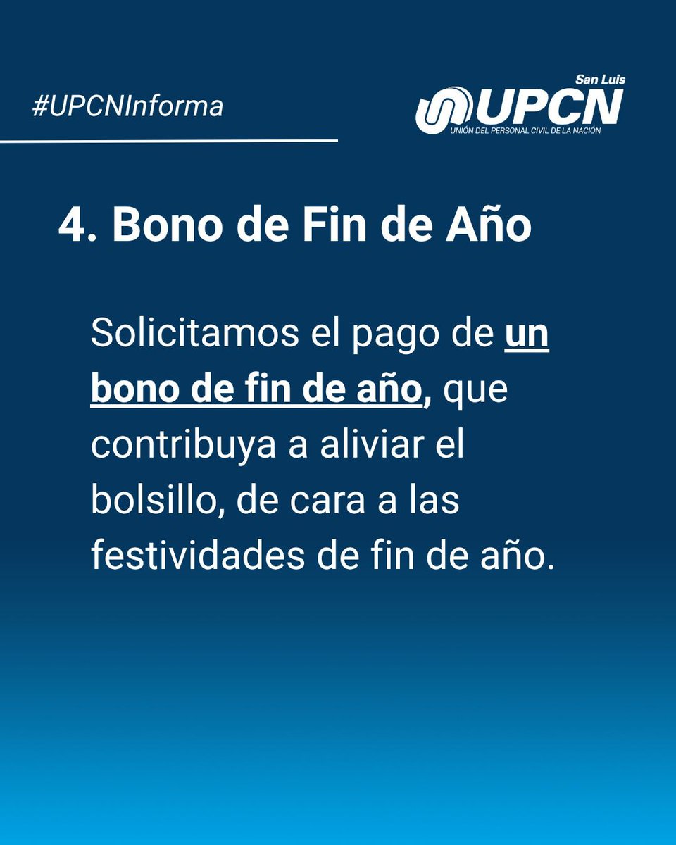 SeccUPCNSL's tweet photo. #RecomposicionSalarial
Desde UPCN presentamos al gobierno de la provincia los siguientes temas:
.Recomposicion Salarial acorde a la Canasta Básica
.Suma fija de $200.000
. Aumento de Salario Básico, transfiriendo un 20% de los ítem complementarios al básico.
.Bono de fin de año. https://t.co/oNgZqohmuJ