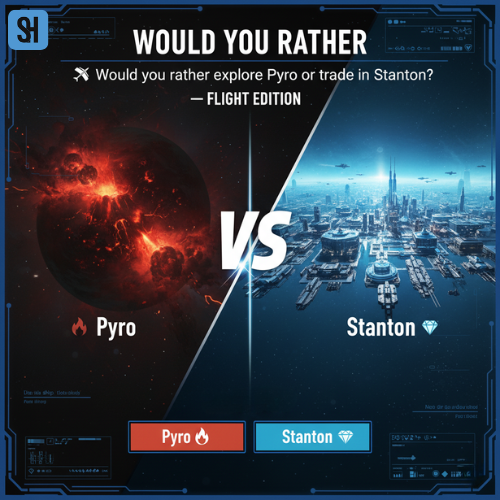 StarHangar's tweet image. 🛩️ Would you rather spend the week exploring Pyro or trading in Stanton?
🔥 or 💎 — drop your choice in the poll or comments!
#StarCitizen #FlyTheVerse #PyroSystem #StantonSystem #SpaceExploration #StarCitizenPoll #StarCitizenGameplay #SpaceTrading #GalacticChoices…