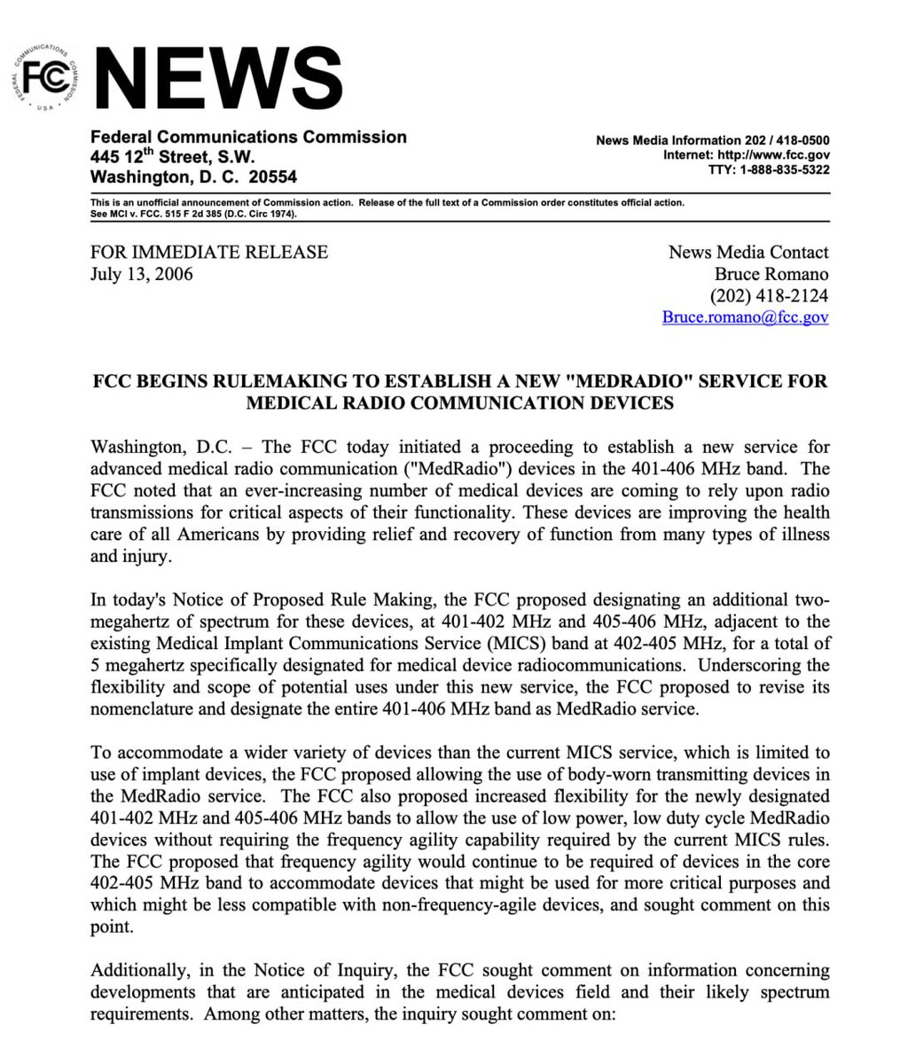 CorinneNokel's tweet image. #MedRadio IN the Body 

#FCC 2006

#WirelessTelemetryService 

#MedicalImplantCommunicationSystem 

docs.fcc.gov/public/attachm…
