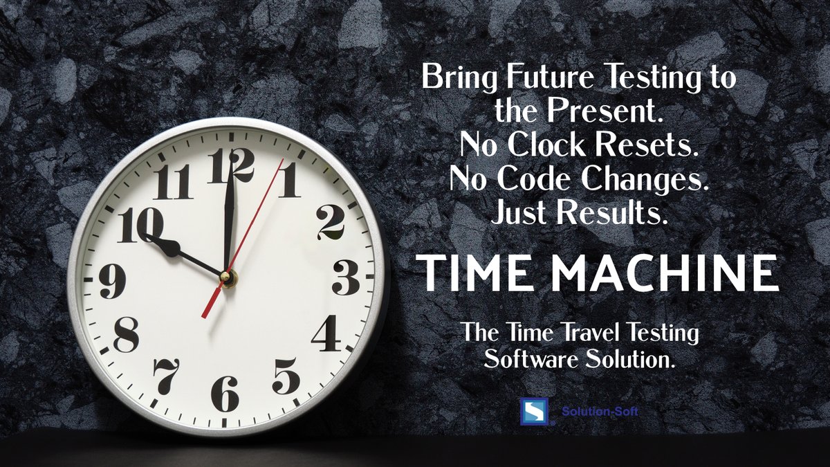 SolutionSoftTM's tweet image. Test across time zones, dates &amp;amp; deadlines—without touching your system clock. Time travel through QA cycles with Time Machine. solution-soft.com/product-overvi…
#TimeMachineTestingTool #SoftwareTesting #DevOps #CloudTesting #SolutionSoft