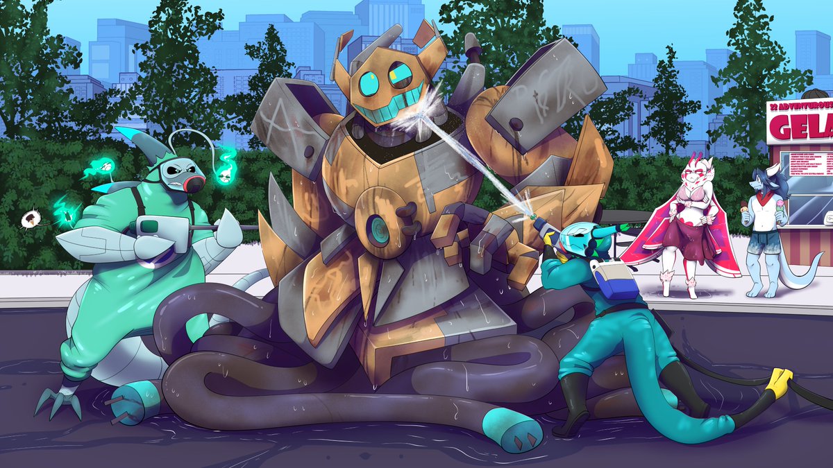 Streaming some Powerwash Sim 2 (Art by @/TiredPinkPanda) twitch.tv/retro_specter