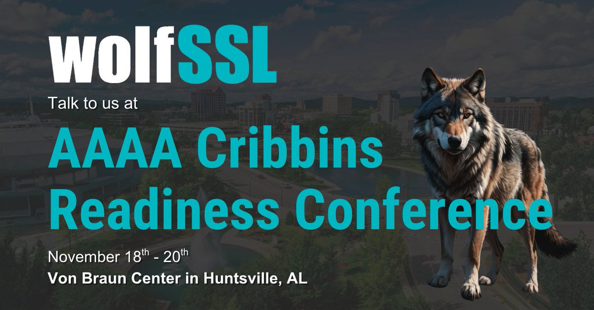 wolfSSL's tweet image. Meet us at AAAA Cribbins Readiness Conference (Nov 18–20, Huntsville)! See how our DO-178C DAL A–certified cryptography powers secure communications and firmware protection for military avionics and mission-critical systems. Booth #1306. #Avionics #AAAA #CyberResilience