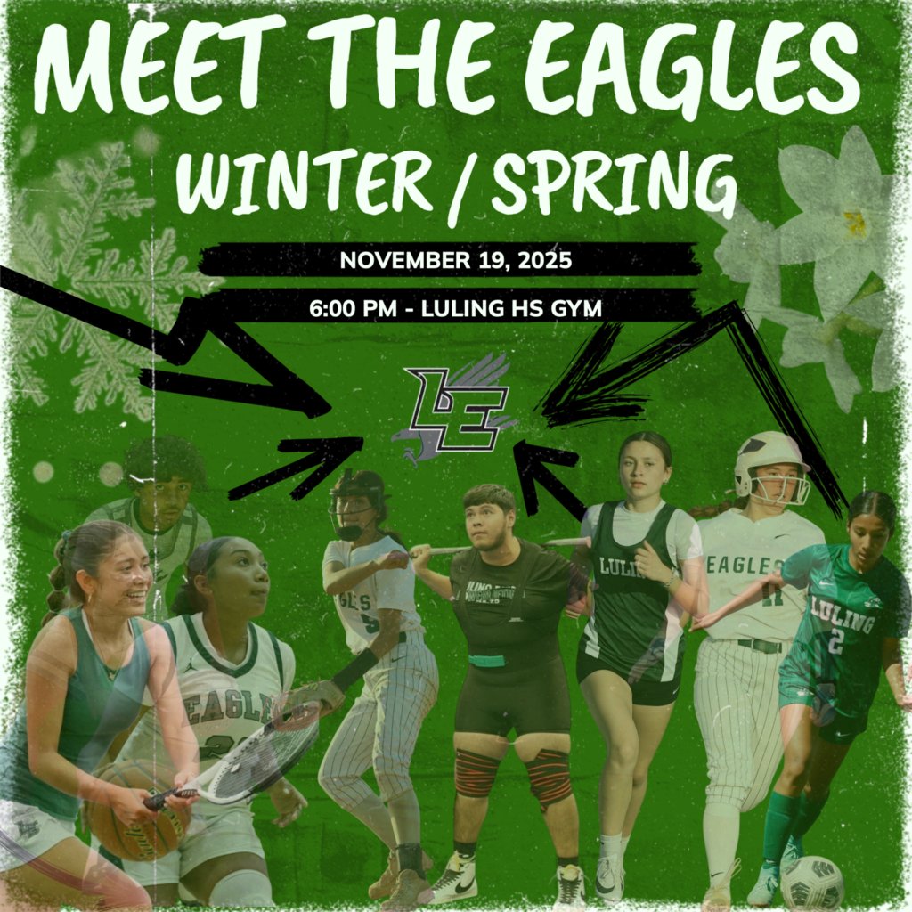 LulingISD's tweet image. Get ready, Eagle fans! 💚 It’s time to celebrate our winter &amp;amp; spring sports at Meet the Eagles! Join us next Wednesday to cheer on our amazing student-athletes &amp;amp; keep that Eagle energy going strong!