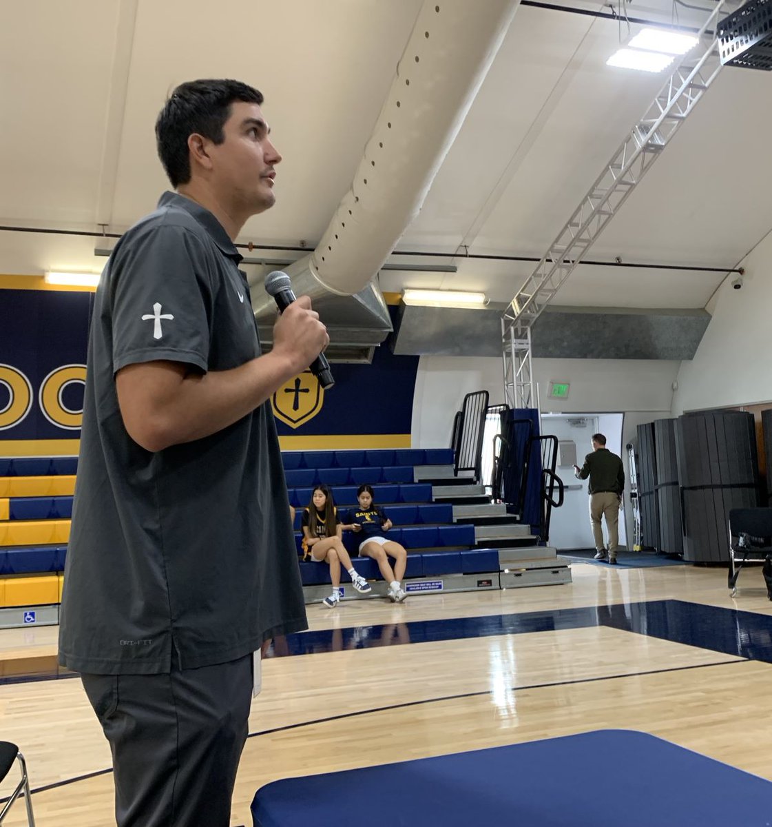 Players and coaches from almost 20 highly respected programs took part in the inaugural OC girls basketball media day Tuesday hosted by Crean Lutheran and AD Austin Loeb (right). Saints coach Kyle Rouse and his players took part.
PHOTOS: Tim Burt, OC Sports Zone
<a href="/OCSportsZone/">OC Sports Zone</a>