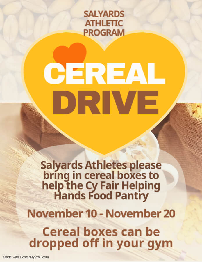 Cereal Drive going on now until November 20th!! Help support our community!! Any cereal in welcome and appreciated!