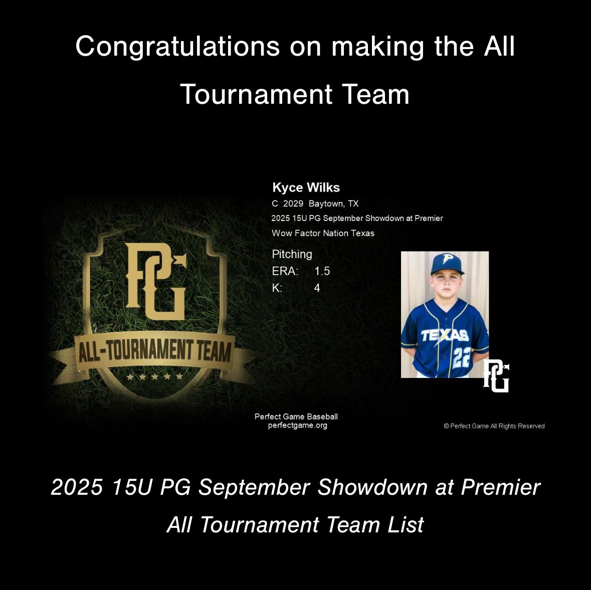 WFNationTexas's tweet image. 🔥Congratulations🔥

2025 15U PG September Showdown at Premier
💪🏽All-Tournament Team

@BaseballPrepper 
Raul Hernandez
Julio Rivera
Kyce Wilks

Your hard work, effort, and performance stood out all weekend !

@WowFactorNation @JKD_Athletics