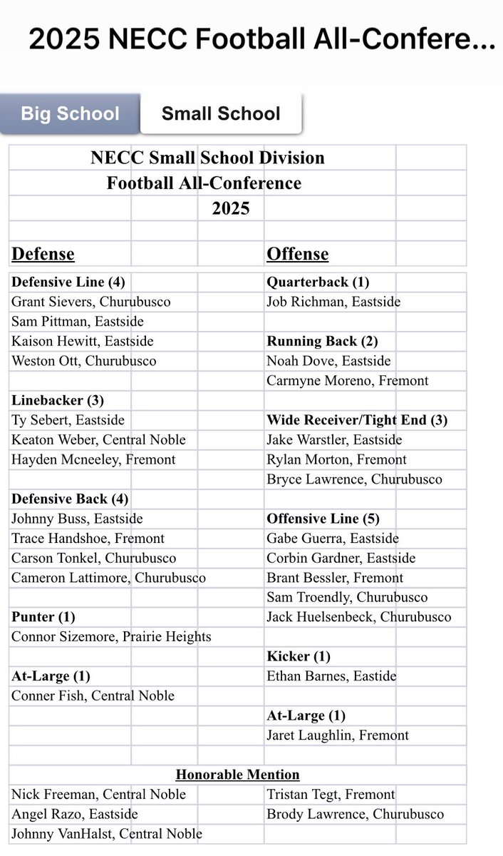 The All-NECC football teams are out and look like this: