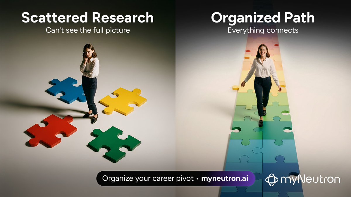 myNeutron_ai's tweet image. You&apos;re trying to change careers. AI should help. Instead, it&apos;s making things harder.

Career change research:
ChatGPT: understands new industry Claude: analyzes transferable skills Gemini: finds courses Perplexity: researches companies

Learning. Planning. Making progress.

The…