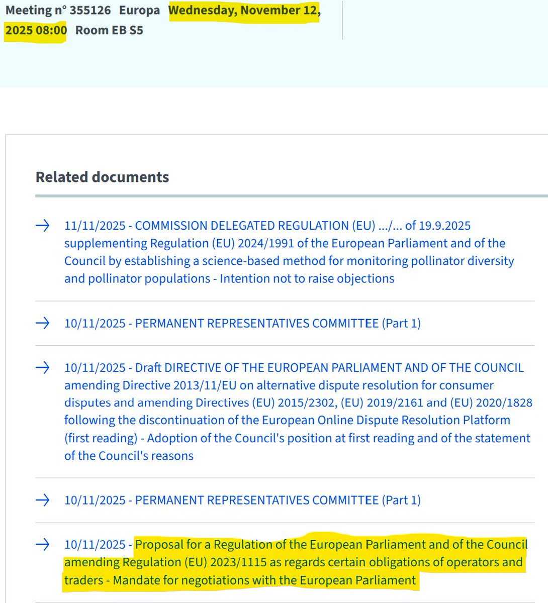 #EUDR: will a qualified majority of Member States on Wednesday morning back the mandate for negotiations with EP? EU Presidency proposes support for all targeted simplifications, as set in COM proposal and one year postponement for all operators (no 'grace period' of six months).