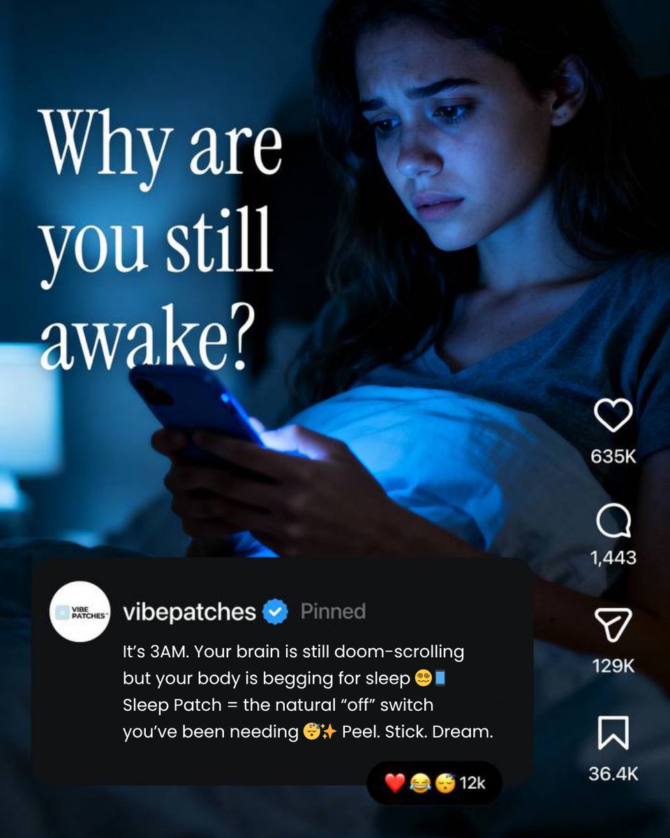 VibePatches's tweet image. Your mind won't stop racing. Doom-scrolling. Your body deserves better rest.
The Sleep Patch delivers slow-release support with Lavender, Magnesium, and L-Theanine for natural, deeper sleep. 🌙

✨ BOGO sale is LIVE! Peel. Stick. Dream.
#VitaminPatch #SleepPatch #BetterSleep
