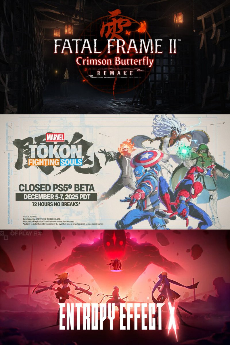 MorrisAlmighty2's tweet image. The three games that caught my attention in the #stateofplay 

#FatalFrame2
#MarvelTokon 
#EntropyEffectX