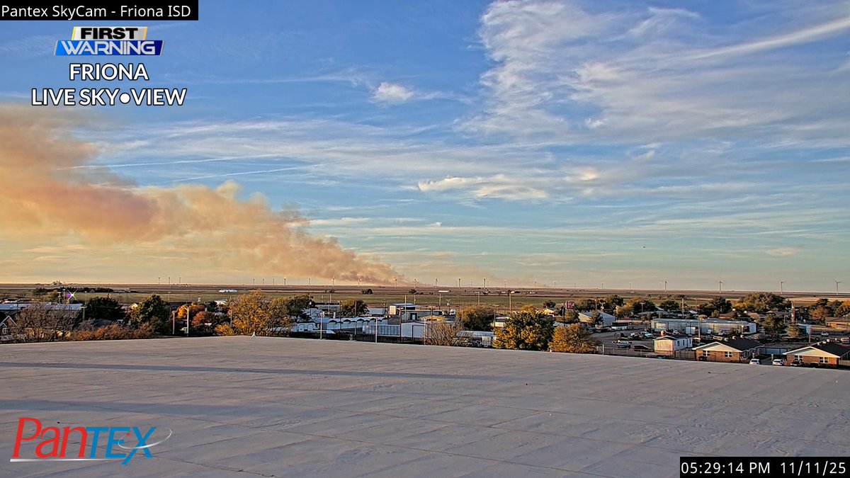 5:29 PM CST 11/11/2025 - As we feared, the favorable fire weather conditions across portions of the Texas Panhandle today have allowed for a few fires to develop. This is a live look from Friona at a fire that has developed along the Parmer/Deaf Smith county line. (1/2)