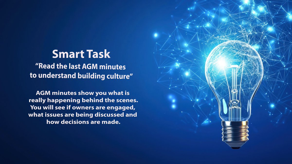 This week’s task: Read your building’s last AGM minutes.
They reveal what is really happening behind the scenes, how engaged owners are, what issues matter, and how decisions are made.
Strong buildings start with informed, active owners