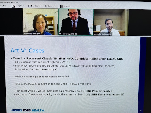 the_RSS's tweet photo. Thank you to presenters @SalimSiddiquiMD  &amp; Yimei Huang, PhD, DABR &amp; moderator Aseem Rai Bhatnagar, MD for today's webinar on "Sharper Beams, Softer Pain Linac Radiosurgery for Trigeminal Neuralgia." RSS members can view this &amp; more archived webinars. https://t.co/0nrrMn7iiY https://t.co/JWlfs1KQy9