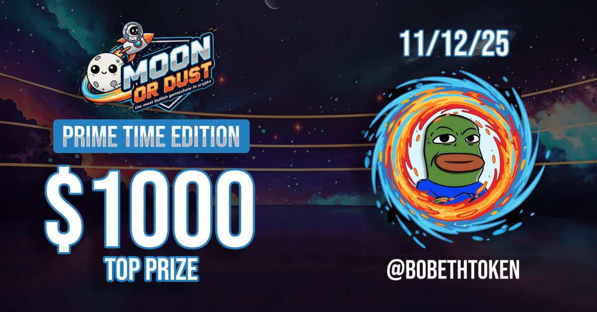 💎 Prime Time Edition with BoB 💎

💰 After an amazing Audience episode and one of or contestants hitting the Moon Wallet the Whales will be pushing hard to stop <a href="/BobEthToken/">Bob</a> doing the same!

🗓️ Tomorrow at 12pm PST / 3pm EST

Best viewed on LunarPump.Fun !