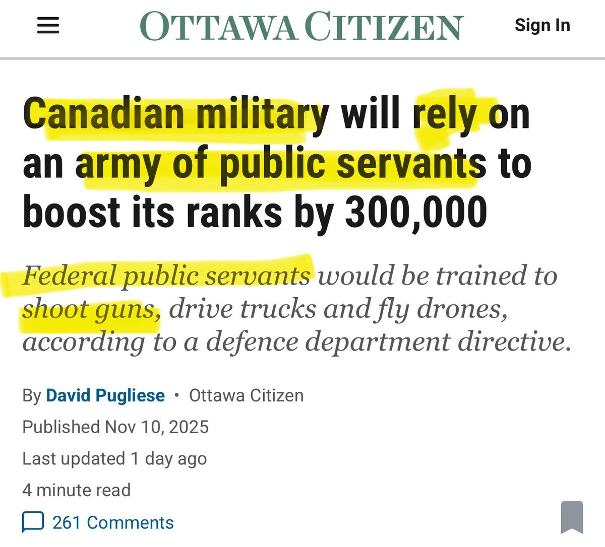 Comments on this article from Insta: 

“They gonna fight till 5 PM with 39596 breaks in between and no weekends”

“Aren't these the same people who were traumatized by honking?”

“Send CRA employees to the front lines”

“Will they have a crying room like the cbc employees?”