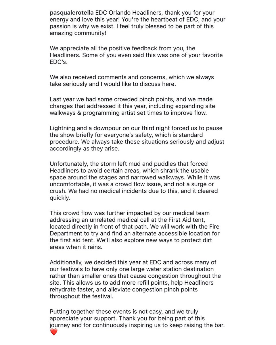 TheFestiveOwl's tweet image. Pasquale Rotella has issued a statement addressing the comments and concerns surrounding EDC Orlando this past weekend, including reports of overcrowding and crowd crush incidents shared online.

I’m also opening this post for anyone who wants to share their own personal…