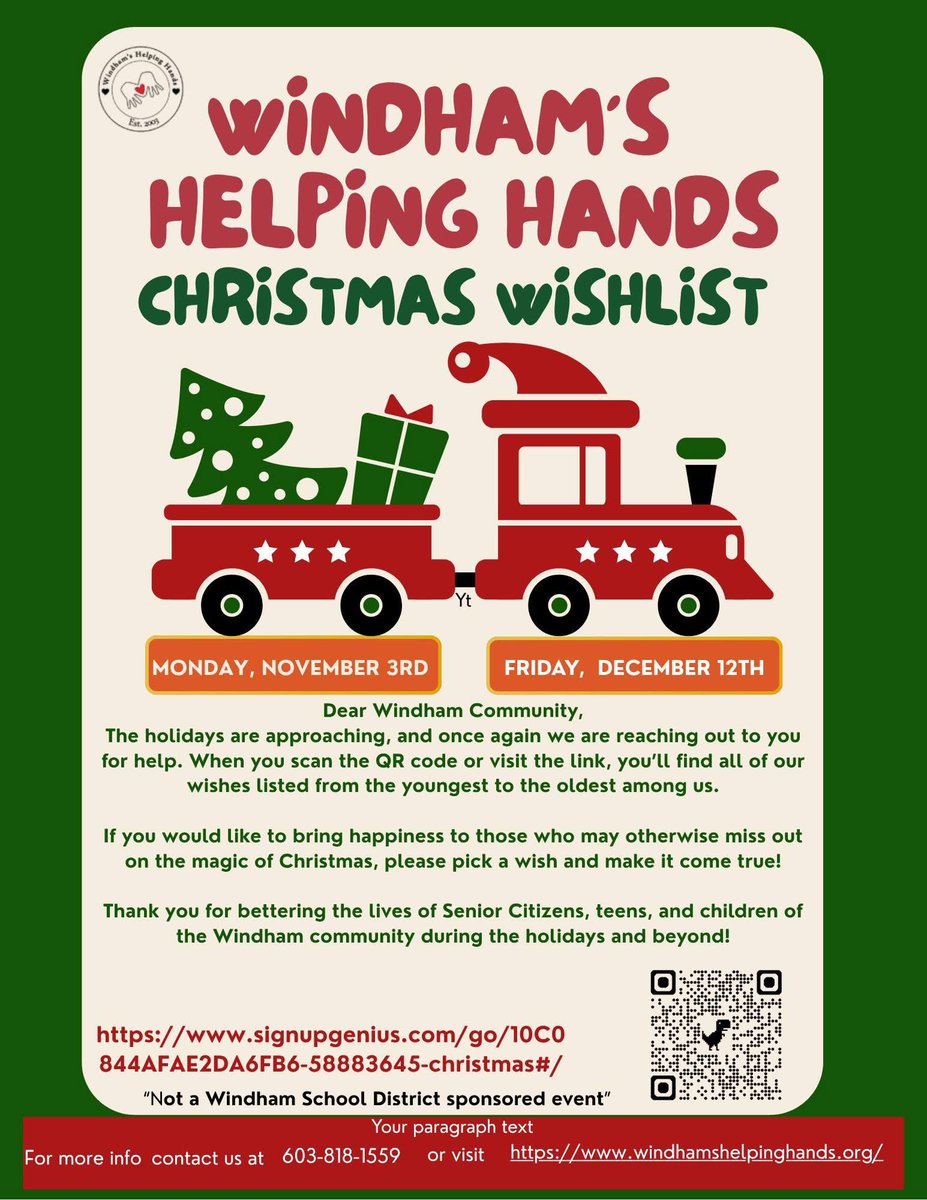 WHH03087's tweet photo. Our Christmas Wishlist is filling up fast!

There are still many items to choose from—please click the link below or scan the QR code to select a gift and help bring holiday joy to a local child this Christmas.

https://t.co/eObakkvJDe https://t.co/3E5hypfU8X