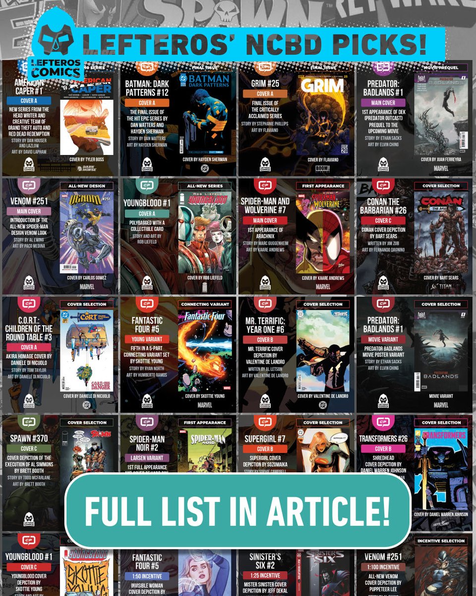 We’ve got you covered for New Comic Book Day with our picks from <a href="/LefterosComics/">Lefteros Comics</a>! Hit your LCS with confidence.⁠
⁠
#Comics from @bartsearsart @demonpuppy <a href="/danielwarrenart/">Daniel Warren Johnson</a> <a href="/mguggenheim/">Marc Guggenheim</a> <a href="/skottieyoung/">skottie young</a> @sozomaika and more! 

LINK: covrprice.com/cp-content/202…