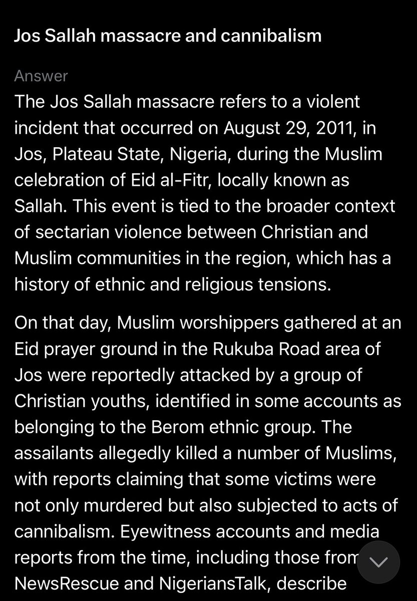 Deji21_04's tweet image. Selective outrage and hypocritical reporting 

Jos has had several years of attacks and massacres on both sides. Claiming one is the sole victim or one is the sole aggressor is not factual.

For example in August 29 2011, during Eid in the same state (plateau, Jos), Muslims…