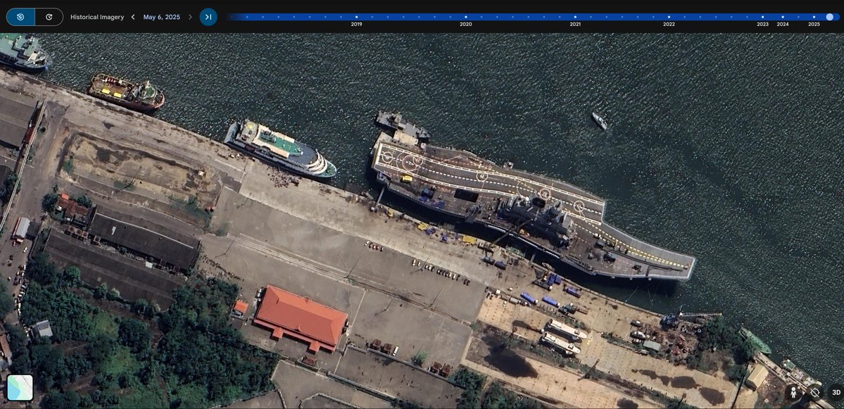 PakDefTeam's tweet image. In June 2025, #IndianNavy boasted dual aircraft carrier operations in the IOR, while during the May conflict with Pakistan, the Kiev-class #INSVikramaditya, was hiding at Kochi Naval Port, far from the battle zone. The imagery below is from May 6, 2025.