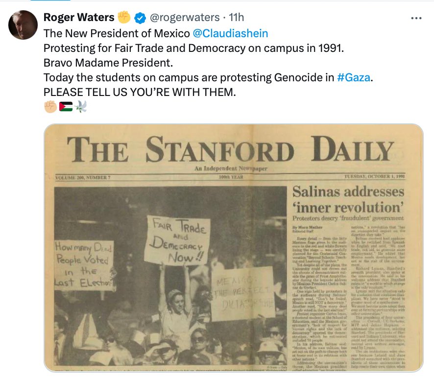 FerCuevasMur's tweet photo. Mientras el de Molotov despotrica contra AMLO, el de Pink Floyd respalda a Sheinbaum. 

Eso deja claro todo. https://t.co/rhGm1db5kG