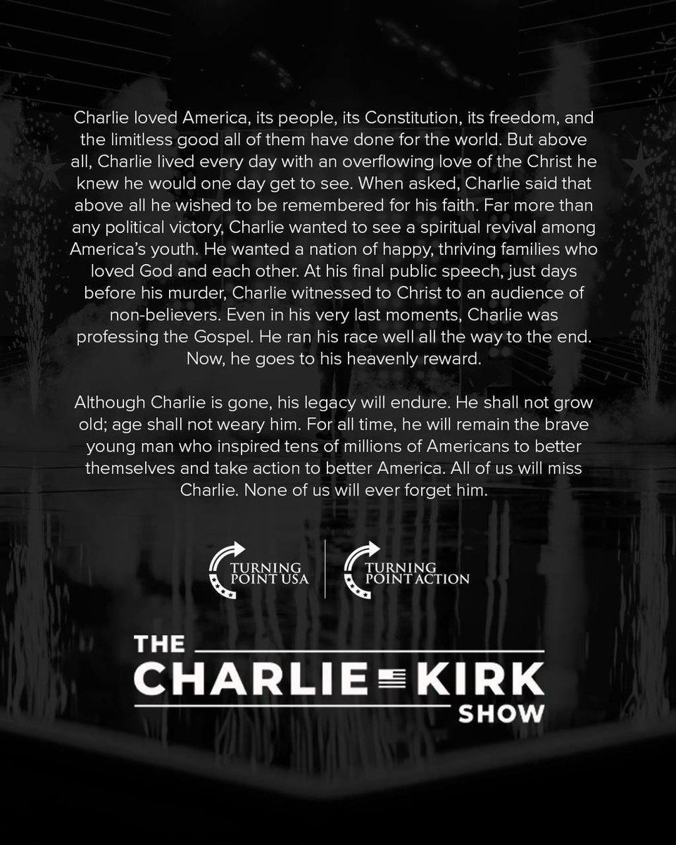 Emma57c08's tweet photo. At the age of 31, he changed the lives of millions of young Americans. He defended everything we love with his life. Tonight, we have lost not only a leader, but an era.#CharlieKirk  #RIPCharlieKirk  #MAGA  #Trump2025  #TurningPointUSA https://t.co/Z4QAoJ0xLu