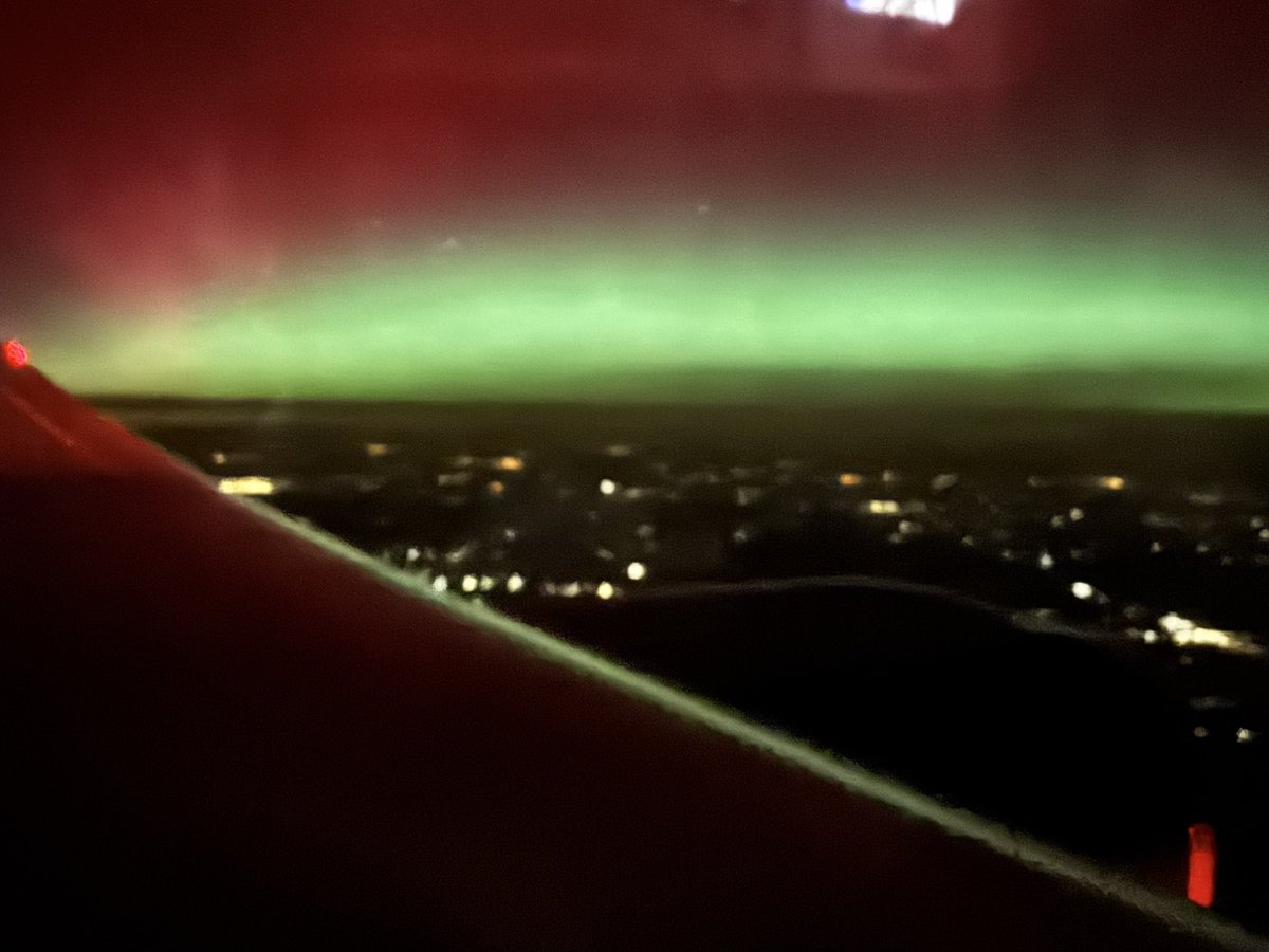 brutebrutebrute's tweet image. Today, a solar flare spit out from the sun and a huge CME slammed into our magnetic field. So far, it hasn’t really caused any disruptions but I did get to witness the aurora borealis for the first time while flying over Colorado tonight. 

Cross that off the unexpected bucket…