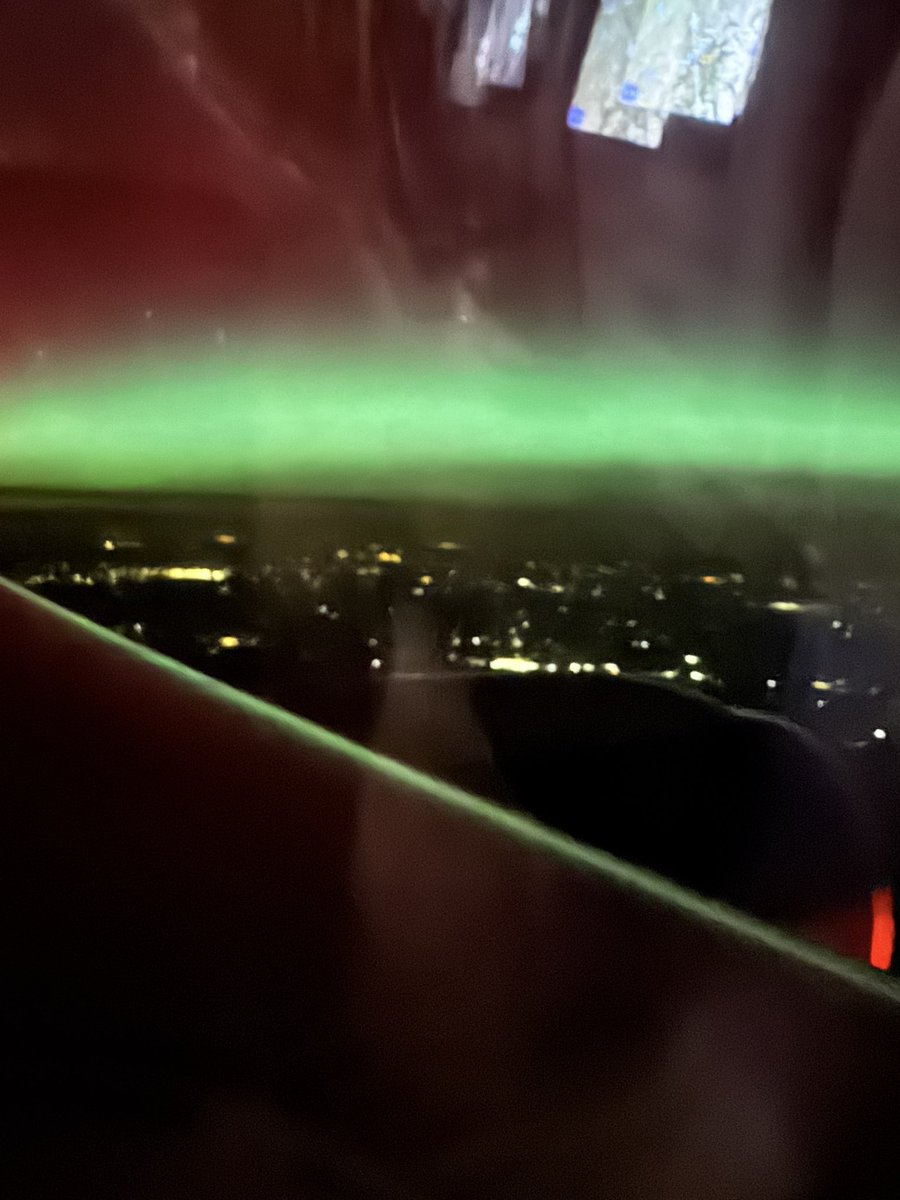 brutebrutebrute's tweet image. Today, a solar flare spit out from the sun and a huge CME slammed into our magnetic field. So far, it hasn’t really caused any disruptions but I did get to witness the aurora borealis for the first time while flying over Colorado tonight. 

Cross that off the unexpected bucket…