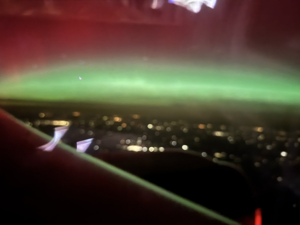 brutebrutebrute's tweet image. Today, a solar flare spit out from the sun and a huge CME slammed into our magnetic field. So far, it hasn’t really caused any disruptions but I did get to witness the aurora borealis for the first time while flying over Colorado tonight. 

Cross that off the unexpected bucket…