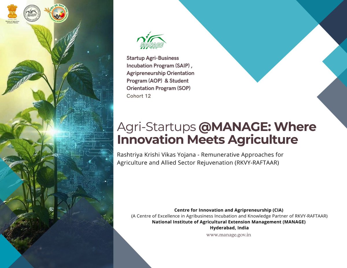 Nurturing Innovation, Reaping Change!

Presenting Cohort 12 startups, pioneering new ways to tackle real-world challenges in agriculture and rural enterprise. 

Discover latest compendium — “Agri-Startups @MANAGE: Where Innovation Meets Agriculture.”
🔗 shorturl.at/57Qy0