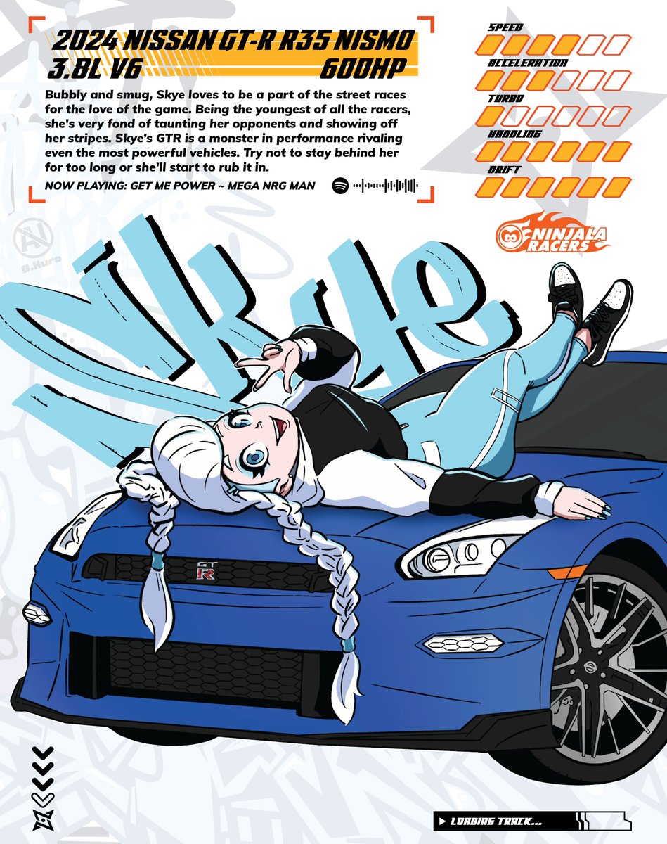 BookerKuro's tweet image. What&apos;s this? A special guest?! Swerving into the races come Skye! Taunting opponents as she passes by showing her ability to push your buttons. Don&apos;t stay behind them for too long or they&apos;ll be sure to let you know 🤪
#NinjalaRacers 
#Ninjala #ニンジャラ #Ninjalaart