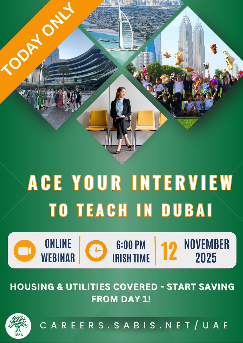 Mark your calendar for a free, captivating and informative webinar on Wednesday, 12 November 2025, at 6:00 p.m. Irish Time.

We'll explore exciting teaching opportunities and what life is like in the UAE, Qatar, Oman, and Bahrain. 

REGISTER HERE : forms.gle/fgq7g6zqwLHhLj…