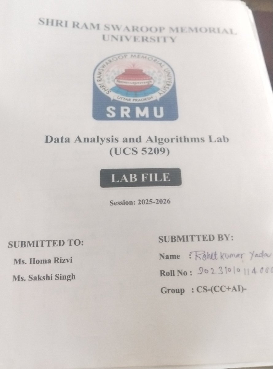 TechwithRohit17's tweet image. Today my engineering Degsin analysis algorithm last lab quiz  this days  will be memorable 😉 
Topics of lab quiz
1. knapsack problem 
2. Dynamic programming 
3. Recursion 
4. Merge sort 
5. Master theorem