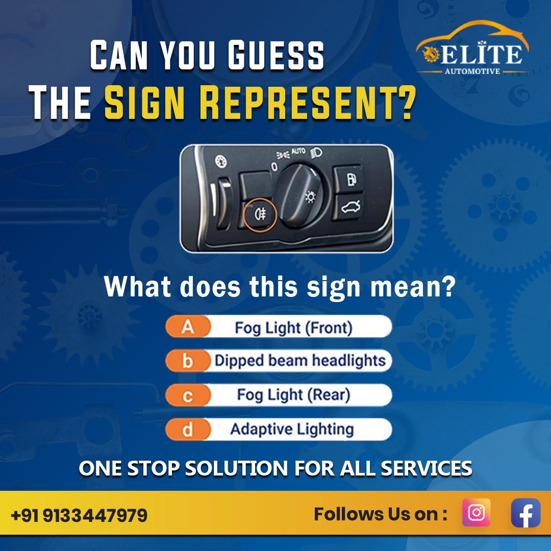 vgkraju9's tweet image. 🧩 Car Sign Challenge!
Can you guess what this dashboard sign means? 🤔
Hint: It helps you drive safely when visibility drops! 🌫️
#EliteAutomotive #CarQuiz #CarKnowledge