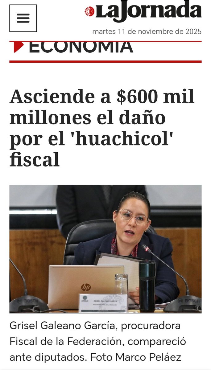M2Manriquez's tweet photo. Qué @lopezobrador pague el desfalco de #600mil millones de pesos de huachicol fiscal #HuachicolFiscal, cifra dada por la corruptisima @GriselGaleanoMx ella lo declaró a @LaJornada 👇 https://t.co/lsw6Apr9Og