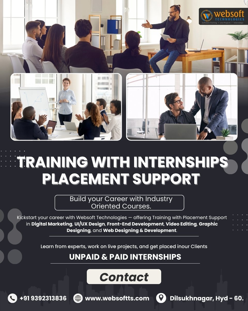 websoftts's tweet image. Kickstart your career with Websoft Technologies — offering Training with Placement Support in Digital Marketing, UI/UX Design, Front-End Development, Video Editing, Graphic Designing, and Web Designing &amp;amp; Development.

#WebsoftTechnologies #TrainingWithPlacement