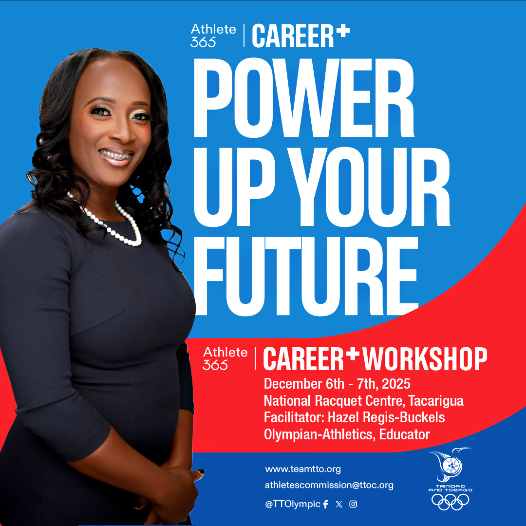 Ready to explore life beyond sport? 🌟
Join the TTOC Athletes’ Commission Athlete365 | Career+ Workshop with Olympian Hazel-Ann Regis-Buckles!
📅 Dec 6–7, 2025
📍 National Racquet Sport Centre
🔗 Register via link in bio. tr.ee/TTOCAthletes36… 
#TeamTTO #Athlete365
